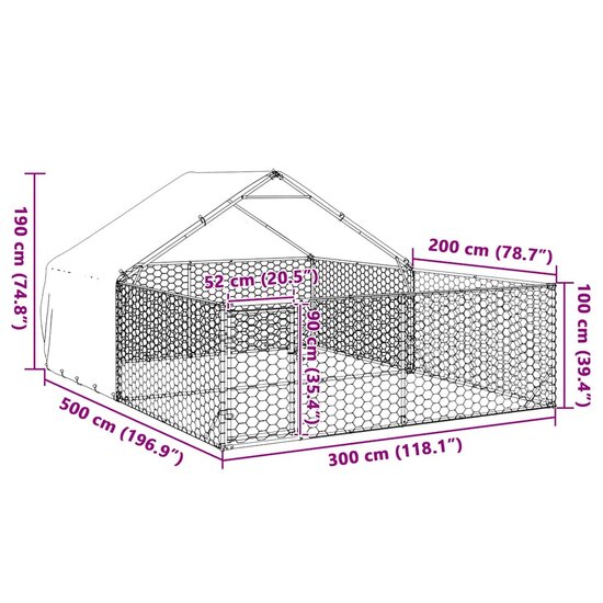 Hondenkennel met ren 5x3x1,9 m gegalvaniseerd staal 8