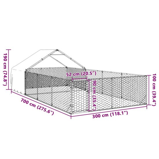 Hondenkennel met ren 7x3x1,9 m gegalvaniseerd staal 8