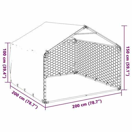 Hondenkennel buiten met deksel 2x2x1,5 m gegalvaniseerd staal 7