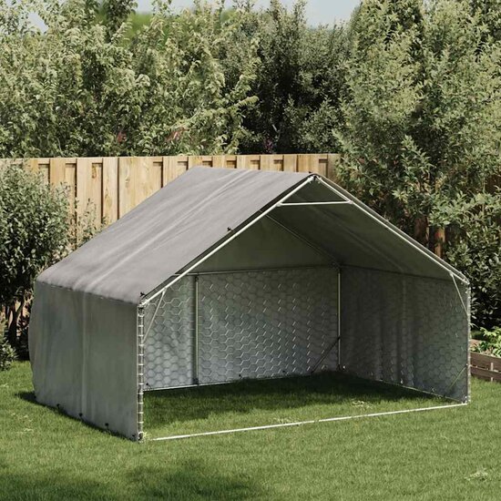 Hondenkennel buiten met deksel 3x2x1,9 m gegalvaniseerd staal 2