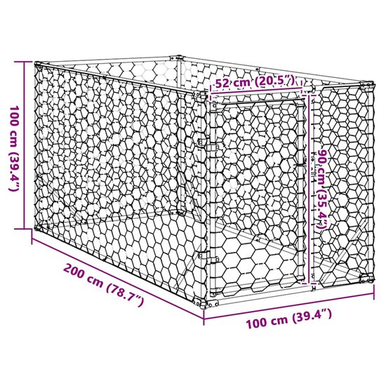 Hondenkennel voor buiten met deur 2x1x1 m gegalvaniseerd staal 8