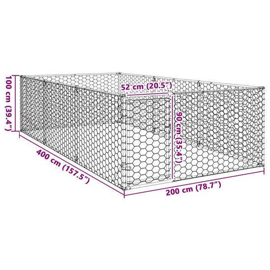 Hondenkennel voor buiten met deur 2x4x1 m gegalvaniseerd staal 8