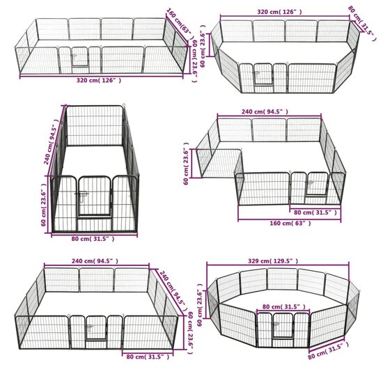 Hondenren met 12 panelen 80x60 cm staal zwart 9