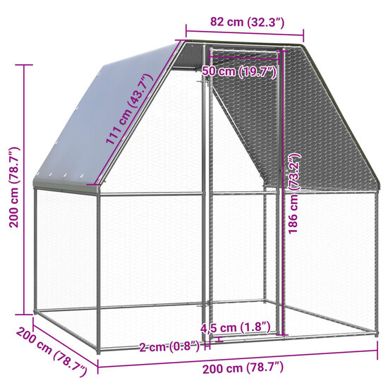 Buitenhok voor kippen 2x2x2 m gegalvaniseerd staal 4