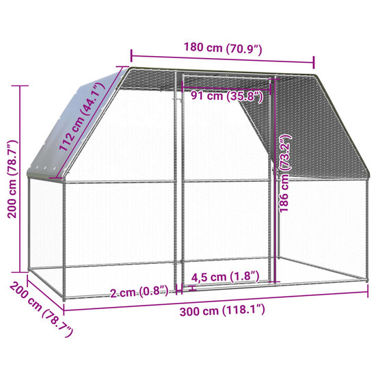 Buitenhok voor kippen 3x2x2 m gegalvaniseerd staal 4