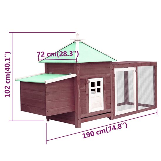 Kippenhok met nestkast 190x72x102 massief vurenhout mokkakleur 6