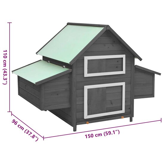 Kippenhok 150x96x110 cm massief vurenhout grijs en wit 8