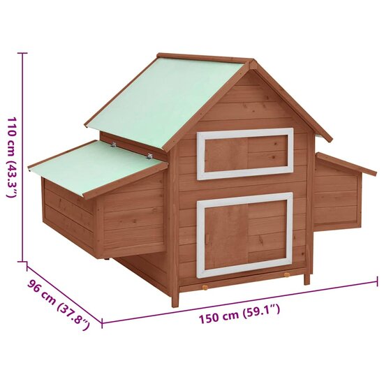 Kippenhok 150x96x110 cm massief vurenhout mokkakleurig en wit 8