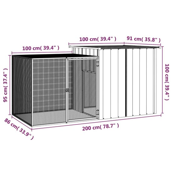 Kippenhok 200x91x100 cm gegalvaniseerd staal antracietkleurig 6