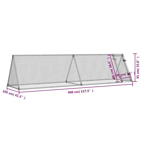 Kippenhok 400x105x91 cm gegalvaniseerd staal zilverkleurig 9