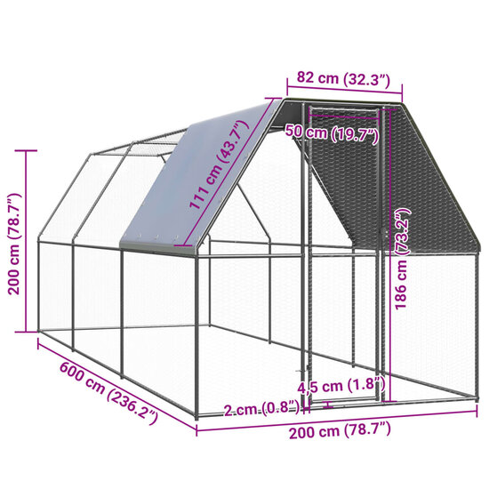 Kippenhok 2x6x2 m gegalvaniseerd staal 5