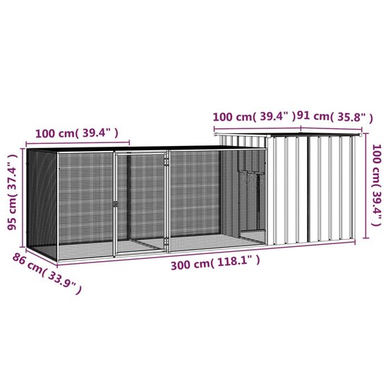 Kippenhok 300x91x100 cm gegalvaniseerd staal antracietkleurig 5