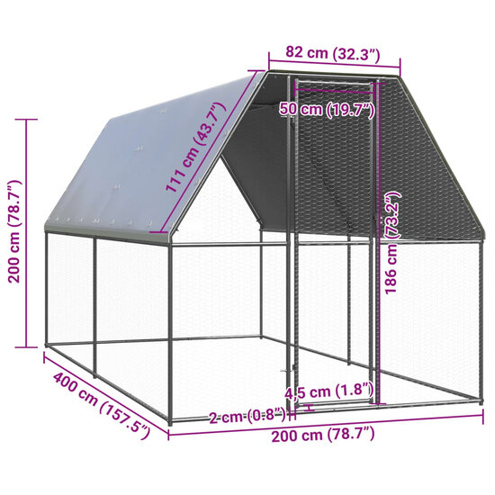 Buitenhok voor kippen 2x4x2 m gegalvaniseerd staal 5