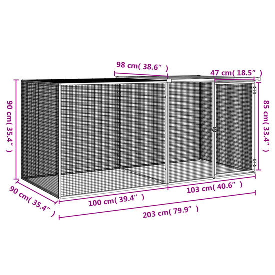 Kippenhok met dak 203x98x90 cm gegalvaniseerd staal antraciet 8