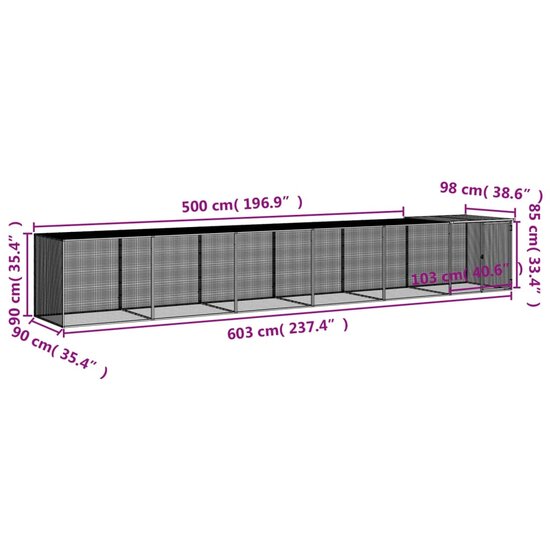 Kippenhok met dak 603x98x90 cm gegalvaniseerd staal lichtgrijs 9