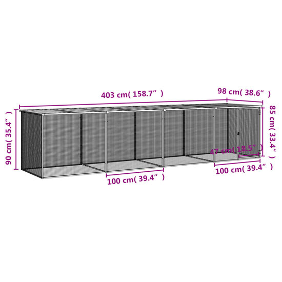 Kippenhok met dak 403x98x90 cm gegalvaniseerd staal lichtgrijs 9