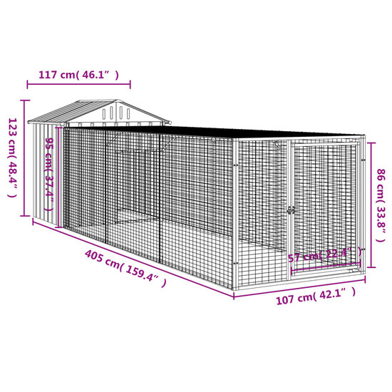 Kippenhok met ren 117x405x123 cm gegalvaniseerd staal antraciet 8