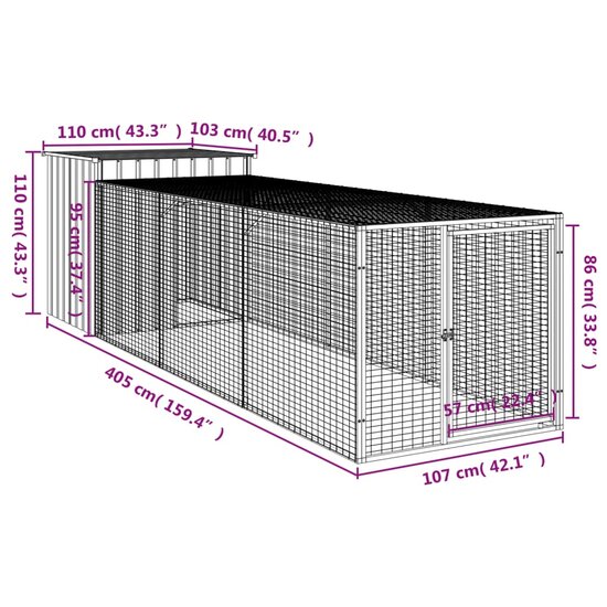 Kippenhok met ren 110x405x110 cm gegalvaniseerd staal antraciet 8