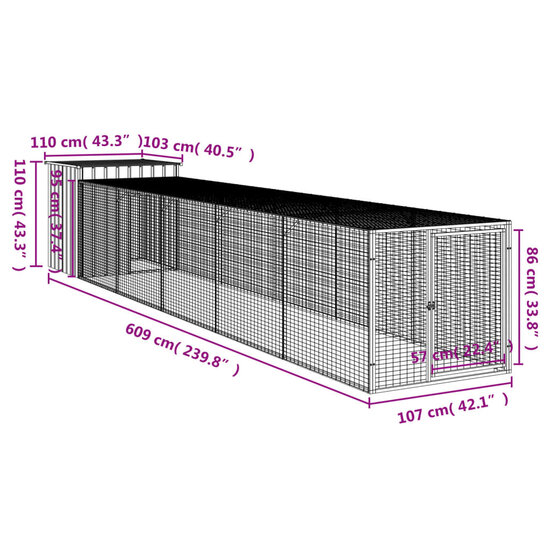 Kippenhok met ren 110x609x110 cm gegalvaniseerd staal antraciet 8