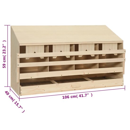 Kippenlegkast 4 compartimenten 106x40x59 cm massief grenenhout 7