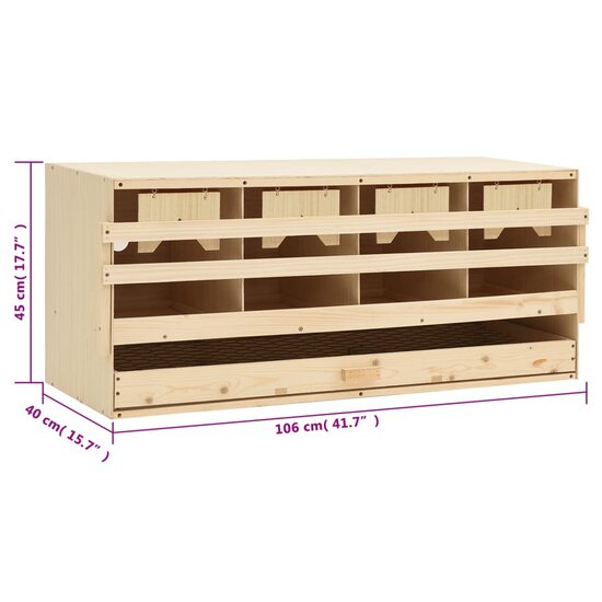 Kippenlegkast 4 compartimenten 106x40x45 cm massief grenenhout 7