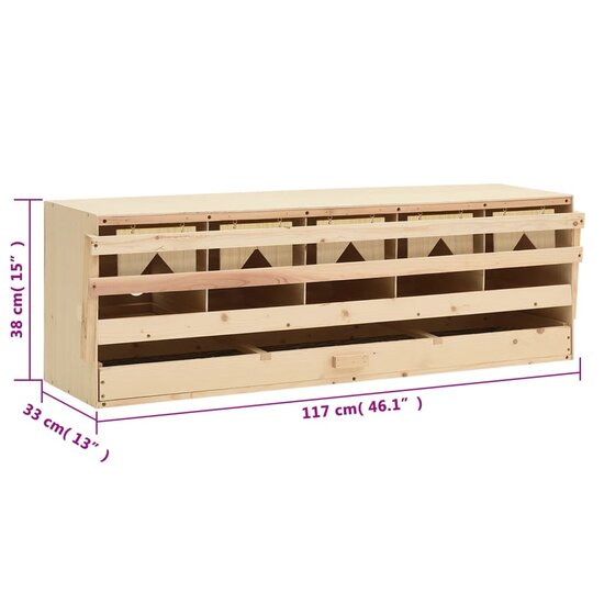 Kippenlegkast 5 compartimenten 117x33x38 cm massief grenenhout 7