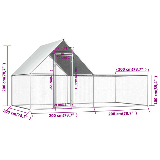 Kippenren 4x2x2 m gegalvaniseerd staal 6