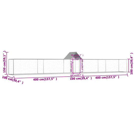 Kippenren 9x1x1,5 m gegalvaniseerd staal 6