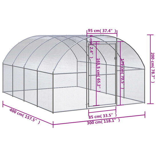 Kippenren 3x4x2 m gegalvaniseerd staal 7