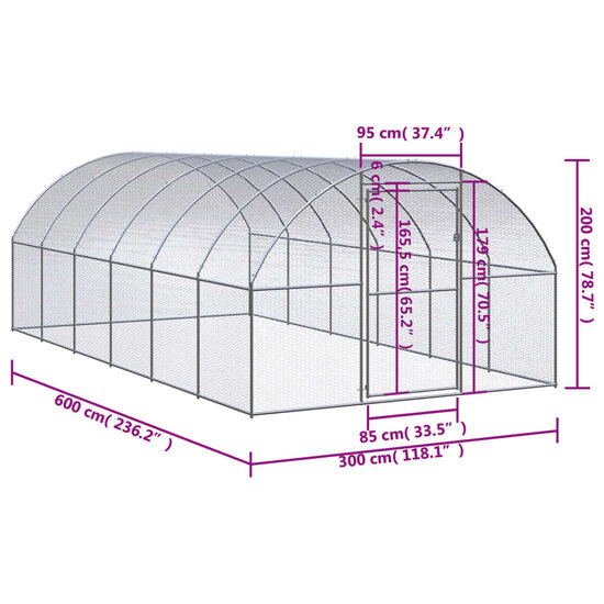 Kippenren 3x6x2 m gegalvaniseerd staal 7