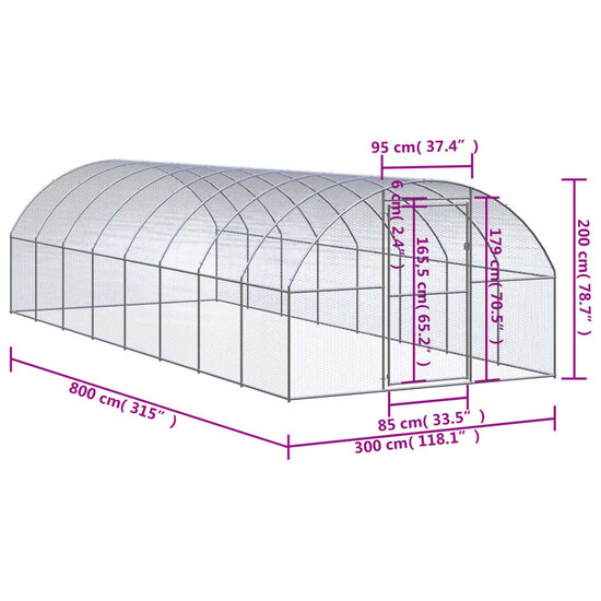 Kippenren 3x8x2 m gegalvaniseerd staal 7