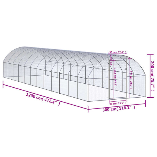 Kippenren 3x12x2 m gegalvaniseerd staal 7