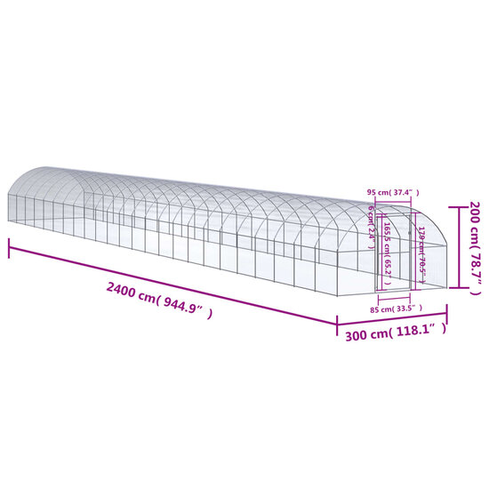 Kippenren 3x24x2 m gegalvaniseerd staal 7