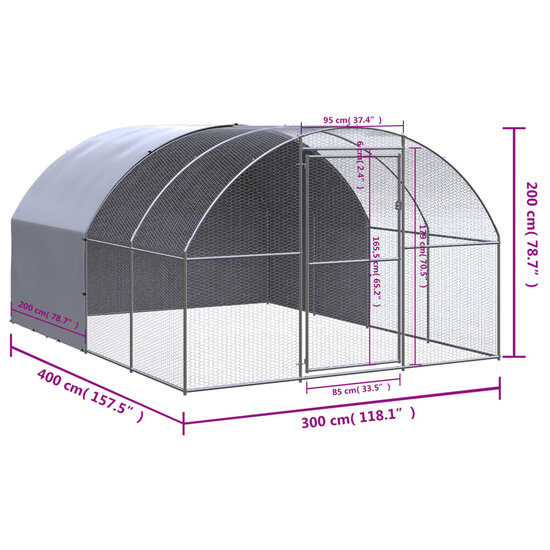 Kippenren 3x4x2 m gegalvaniseerd staal 9