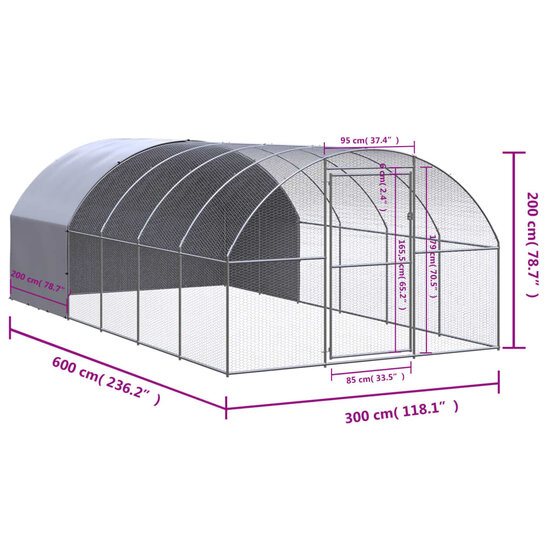 Kippenren 3x6x2 m gegalvaniseerd staal 9