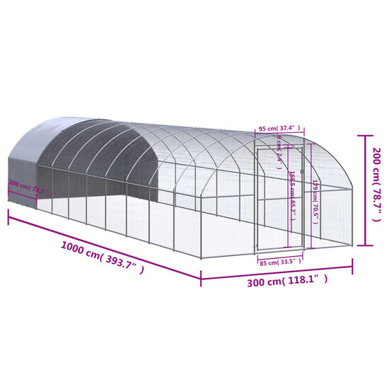 Kippenren 3x10x2 m gegalvaniseerd staal 9