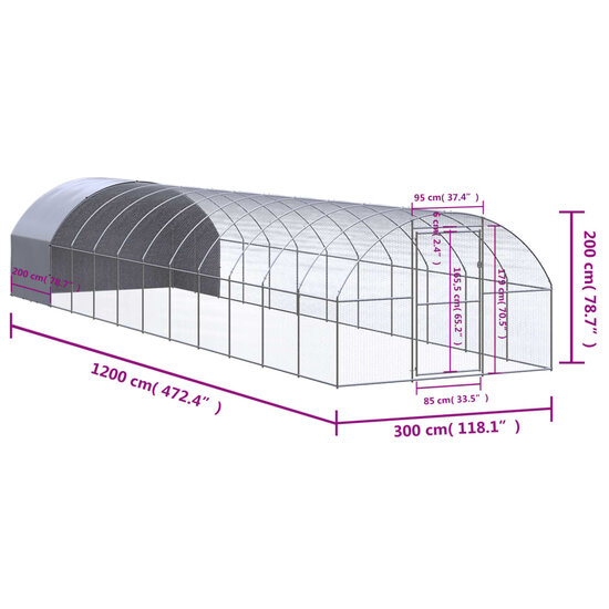 Kippenren 3x12x2 m gegalvaniseerd staal 9