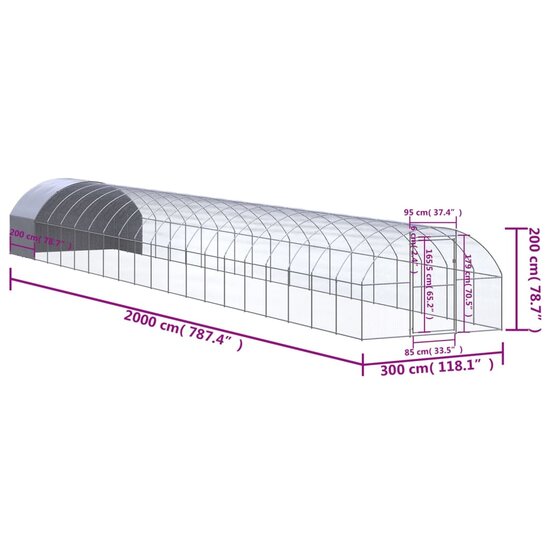 Kippenren 3x20x2 m gegalvaniseerd staal 9