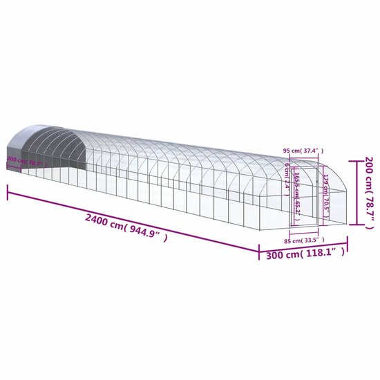 Kippenren 3x24x2 m gegalvaniseerd staal 9