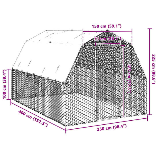 Kippenren met dak 2,5x4x2,25 m gegalvaniseerd staal 8