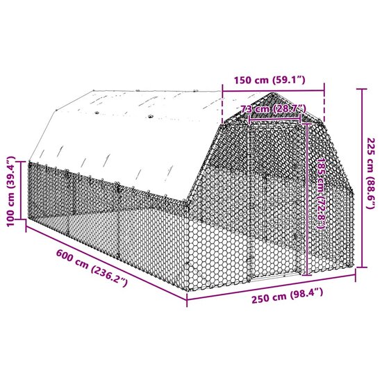 Kippenren met dak 2,5x6x2,25 m gegalvaniseerd staal 8