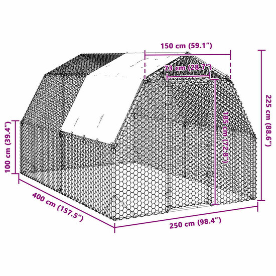 Kippenren met dak 2,5x4x2,25 m gegalvaniseerd staal 8