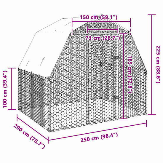 Kippenren met dak 2,5x2x2,25 m gegalvaniseerd staal 8