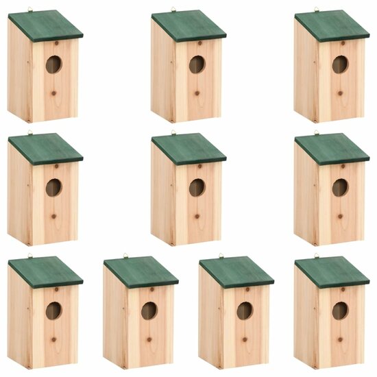 Vogelhuisjes 10 st 12x12x22 cm massief vurenhout 1