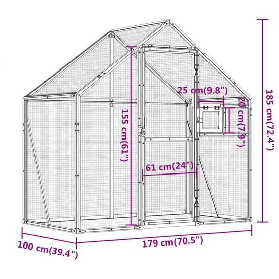 Voli&egrave;re 179x100x185 m aluminium zilverkleurig 7