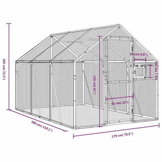 Voli&egrave;re 1,79x3x1,85 m aluminium zilverkleurig 7