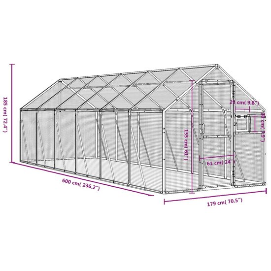 Voli&egrave;re 1,79x6x1,85 m aluminium antracietkleurig 7