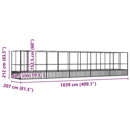 Voli&egrave;re met verlengstuk 1039x207x212 m staal zilverkleurig 8