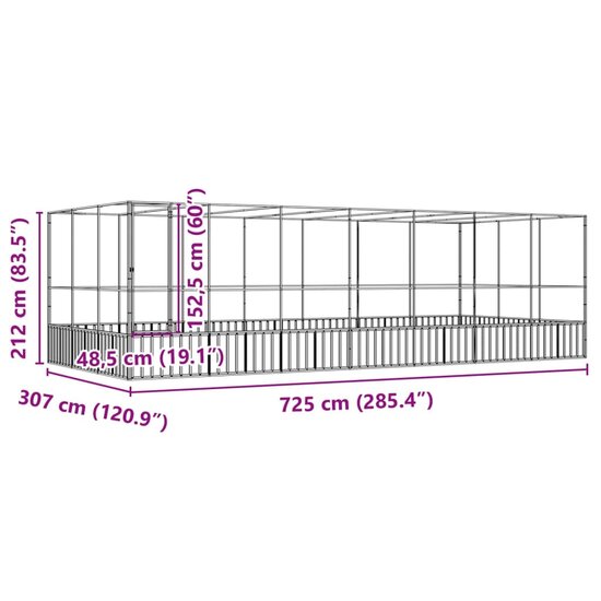 Voli&egrave;re met verlengstuk 725x307x212 m staal zilverkleurig 8