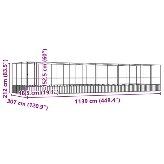 Voli&egrave;re met verlengstuk 1139x307x212 m staal zilverkleurig 8